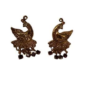 Vintage Avon Crystal purple peacock pierced earrings.